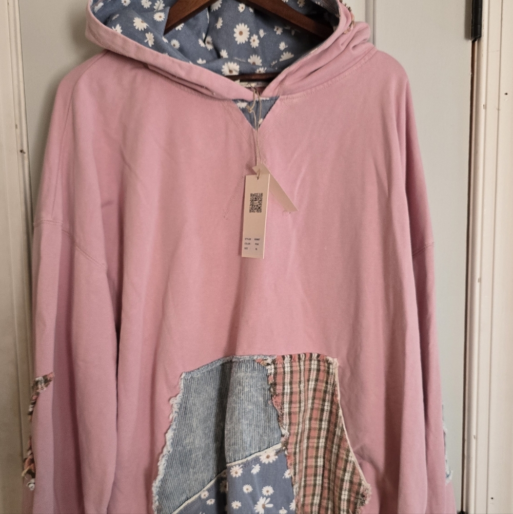 Pink Floral Patchwork Hoodie